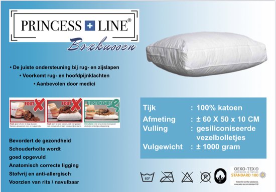 Princess Line Comfortabel katoenen tijk Box Model Hoofdkussen-Anti-nekpijn -50 x 60 x 10 cm