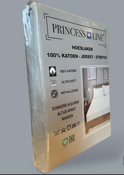 Princess Line- Comfortabel Ultra-Soft-Hoeslaken -100% katoen-Jersey -Stretch -Strijkvrij- Rondom elastiek-Hoekhoogte tot 30cm-2Persoons-160x200 cm-Wit